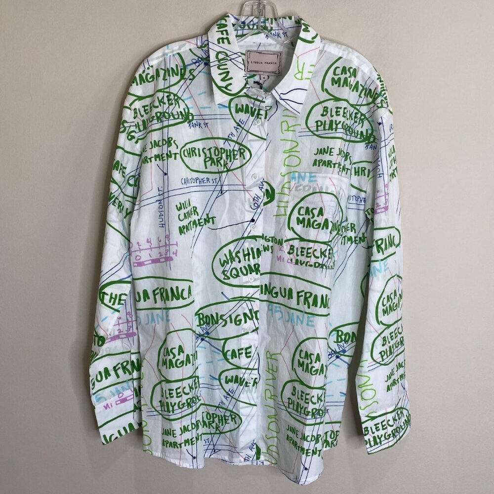 NEW Lingua Franca Bonsignor Button Down Shirt Map Print West Village Novelty M - Picture 3 of 11